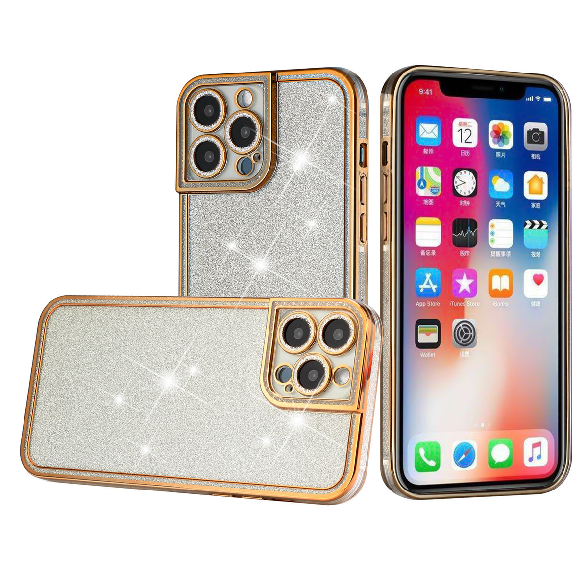 Iphone 11 (6.1Inch) Shimmer Case with Camera Lens Cover and Border Gold