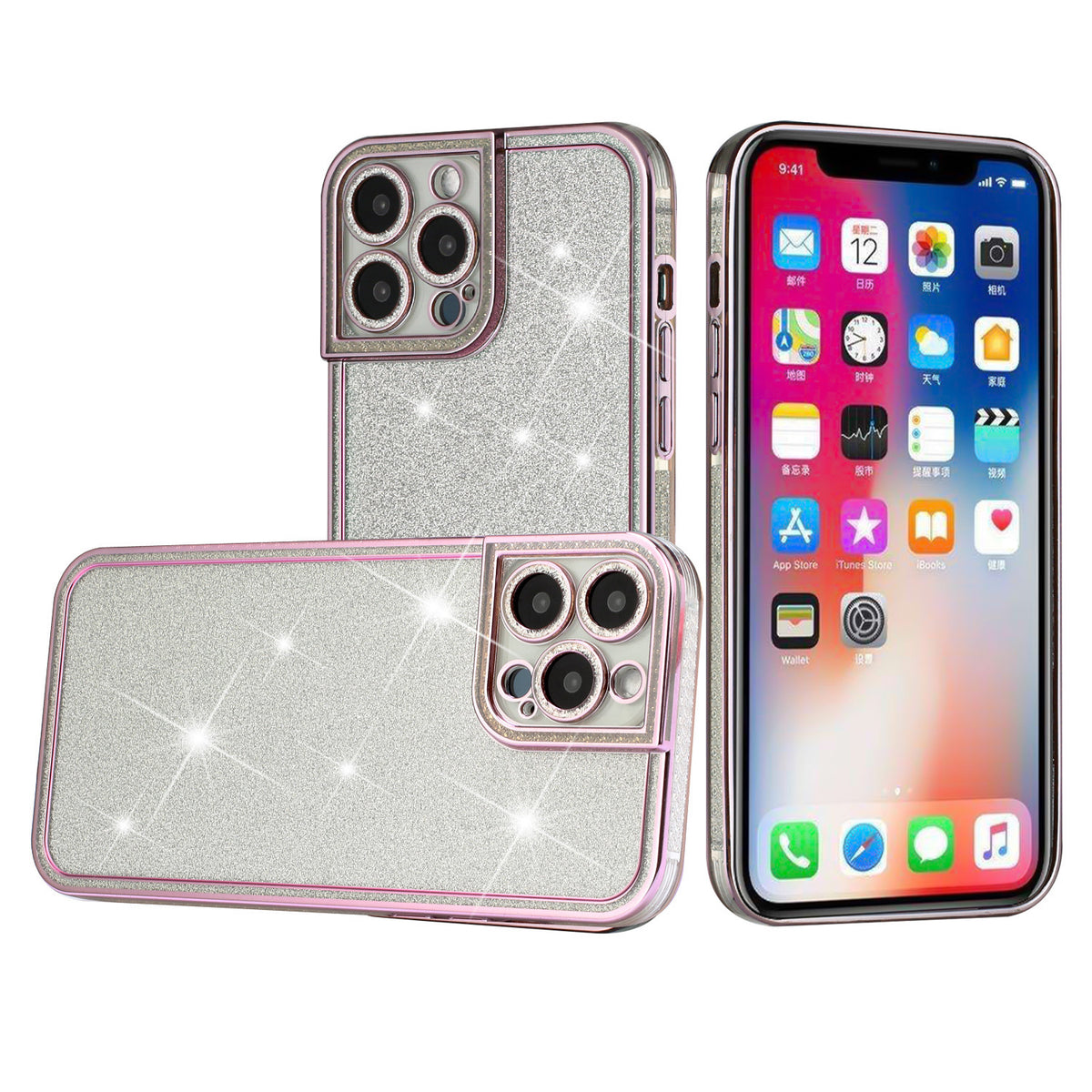 Iphone 11 (6.1Inch) Shimmer Case with Camera Lens Cover and Border Rose Gold
