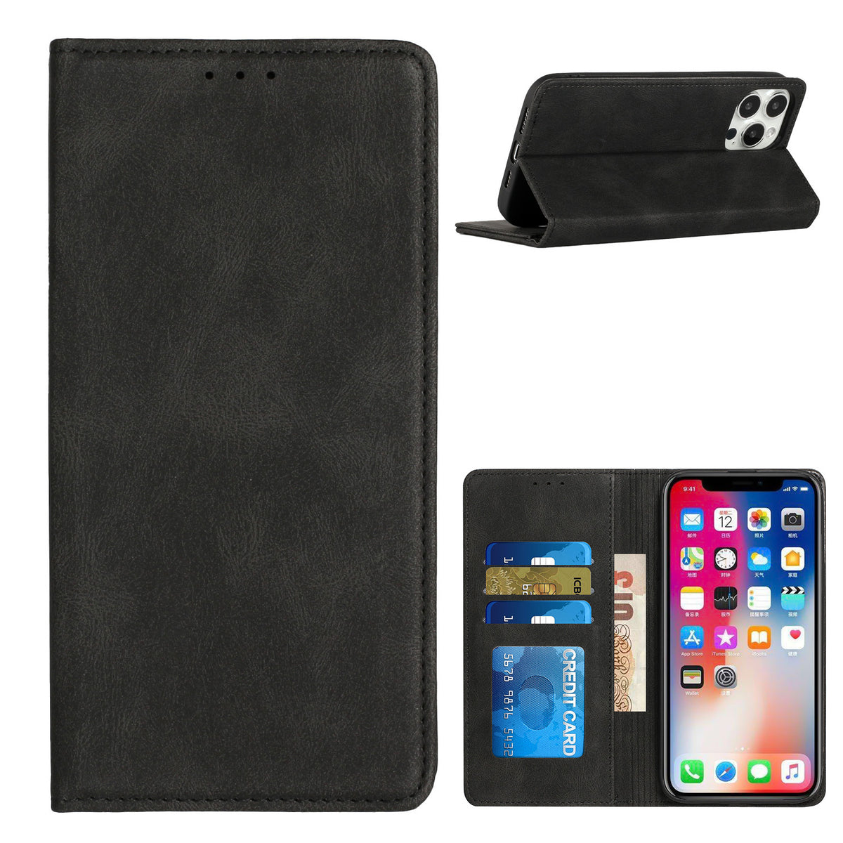 Iphone 7 / 8 / SE Wallet Flip Case Slim Black