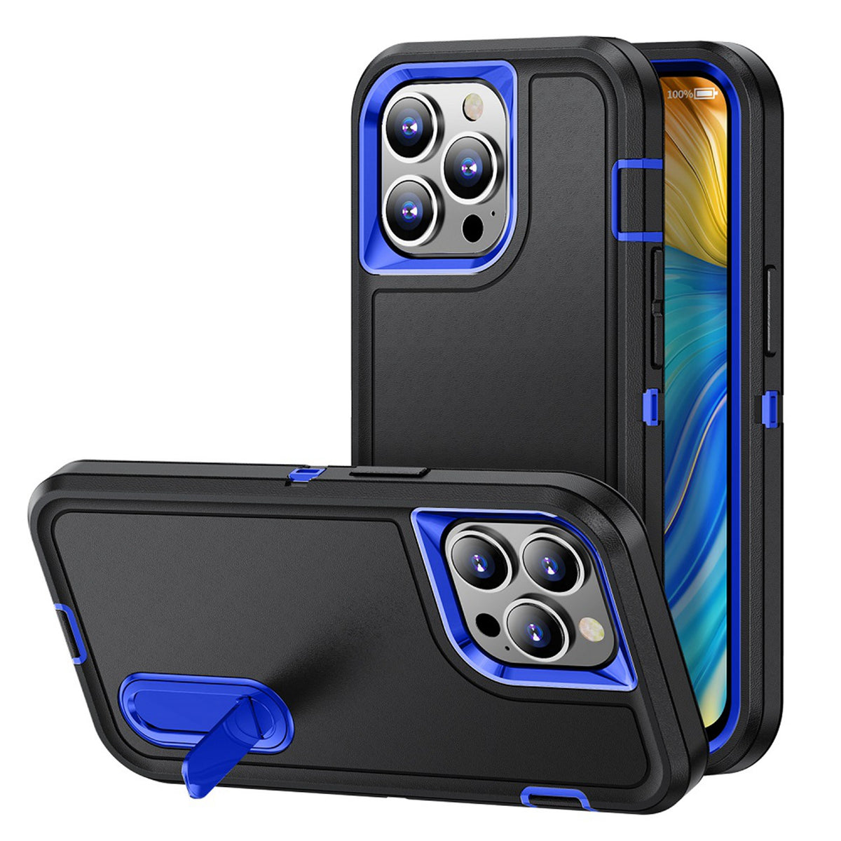 Iphone 7 / 8 / SE Tough Kickstand Case Black Blue