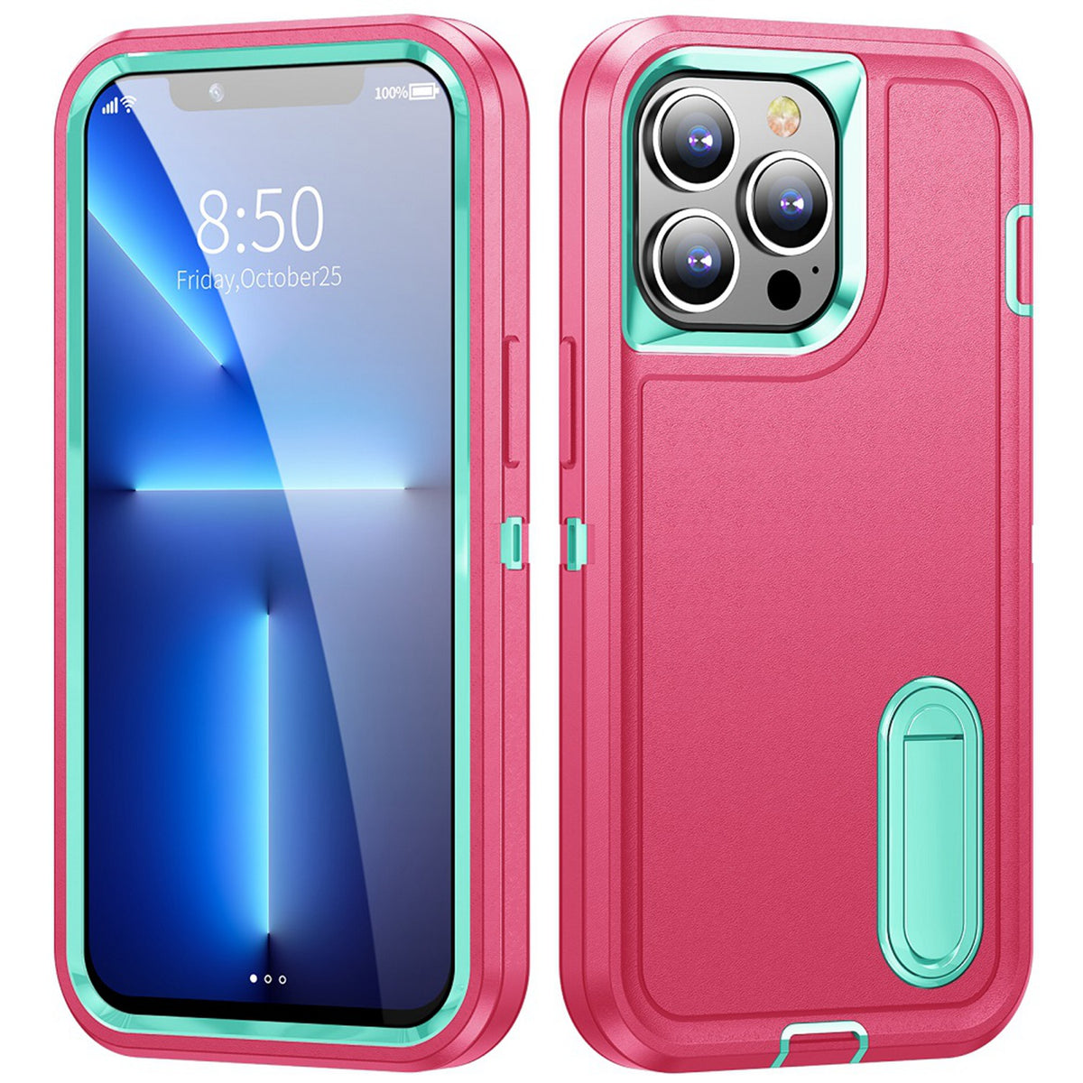 Iphone 7 / 8 / SE Tough Kickstand Case Pink Teal