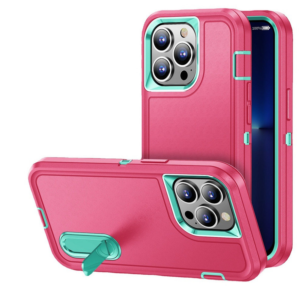 Iphone 7 / 8 / SE Tough Kickstand Case Pink Teal