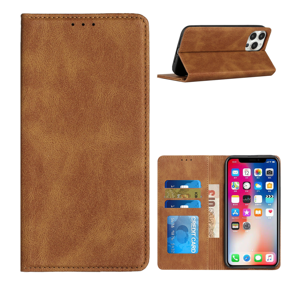 Iphone 14Pro Wallet Flip Case Slim Brown