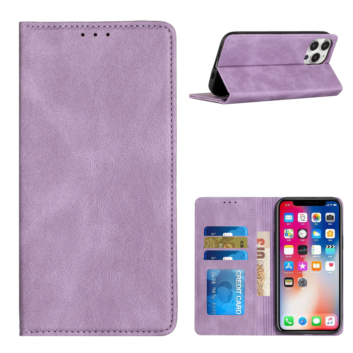 Iphone 14Pro Wallet Flip Case Slim Purple