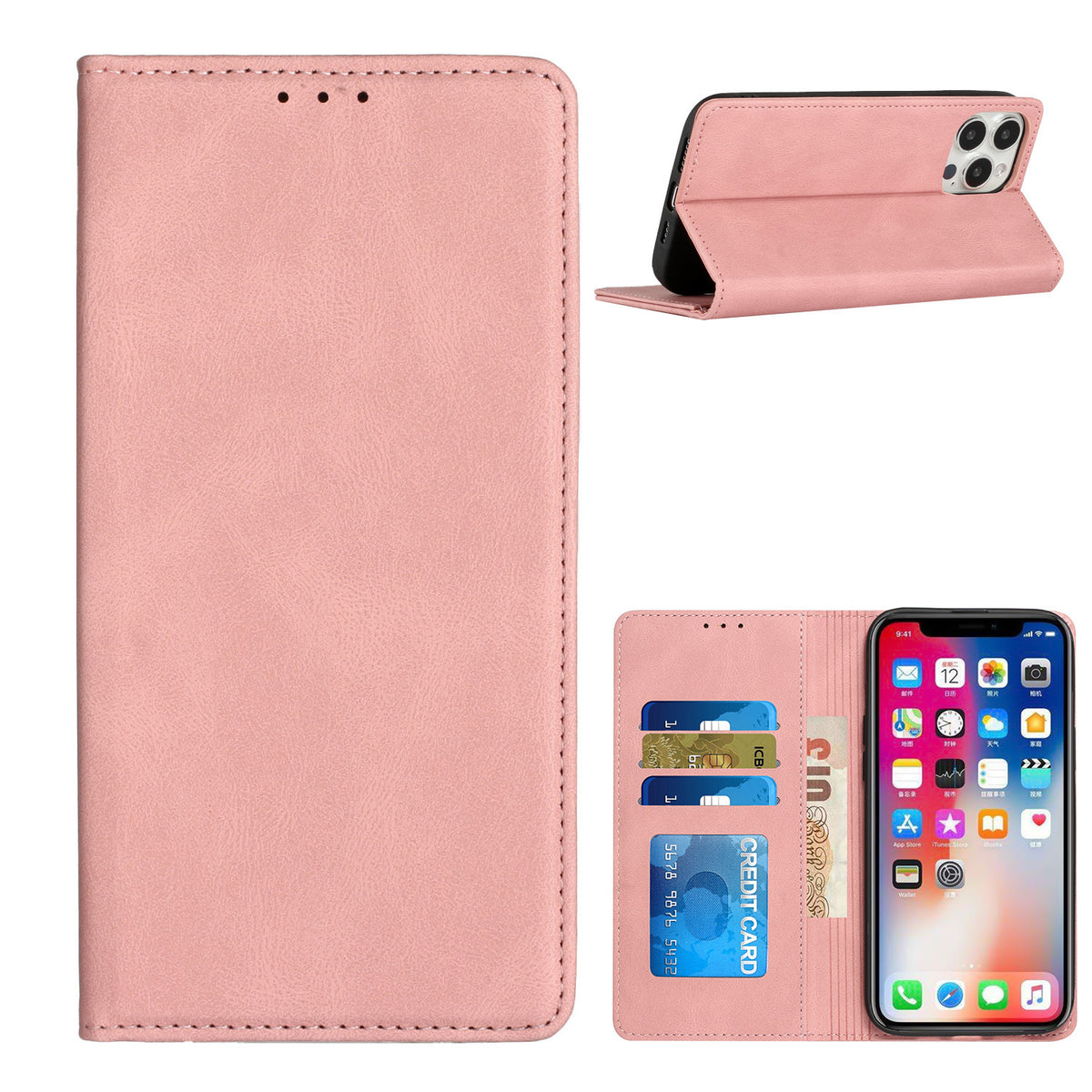 Iphone 14Pro Max Wallet Flip Case Slim Rose Gold