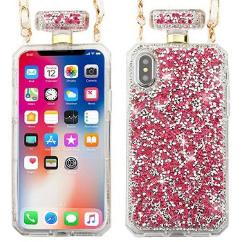 Iphone X / XS Perfume Bottle Case with Rock Diamond Pink