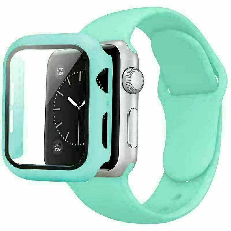 Apple Watchband Silicone and Tempered Glass with Frame 45mm Mint