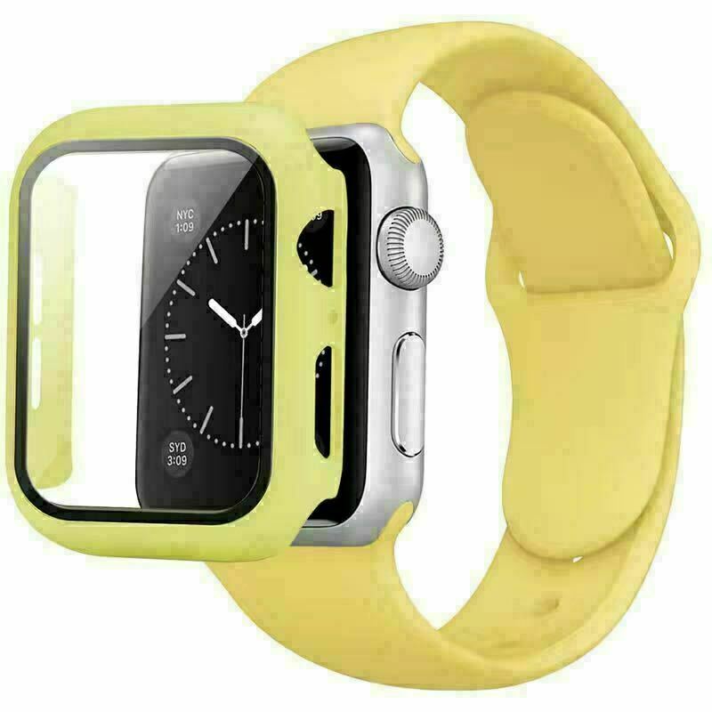 Apple Watchband Silicone and Tempered Glass with Frame 45mm Yellow